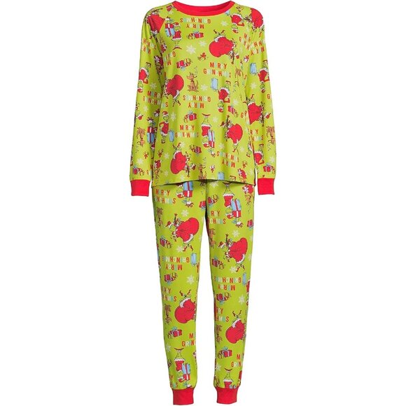 Dr. Seuss Merry Grinchmas Pajamas Set Long Sleeve Top & Pants Kids Size S Green - Picture 1 of 6